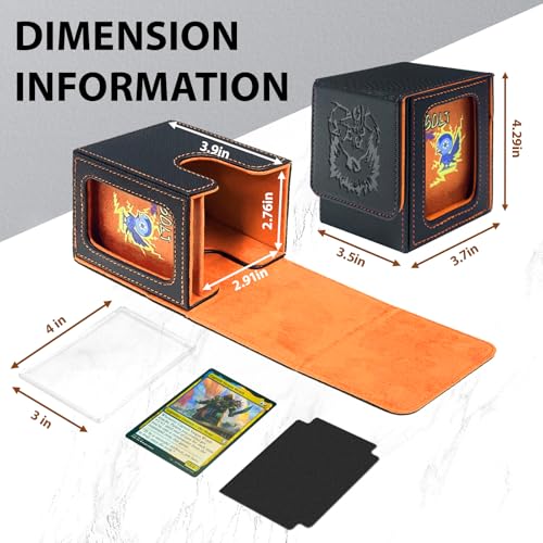 Card Deck Box with MTG Commander Display, Fits 100 Double Sleeved Cards, Magnetic Deck Case compatible with TCG Black/Orange - color: Black/Orange