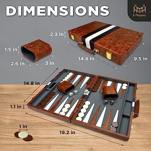 Large Backgammon Sets for Adults - Classic Board Games for 2 Players Adults and Kids - Premium Backgammon Set 15 inch Board and 32 Backgammon Pieces in Quality PU Leather Case - Gift for Man - style: Premium Brown