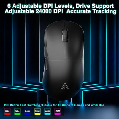 SOLAKAKA SM850 Gaming Mouse Wireless, 24000 DPI, 55g Lightweight Mouse Gaming, 6 Programmable Buttons, Ergonomic Computer Mouse, Tri-Mode BT5.1/2.4G/USB-C 250h Battery Life PC Gamer Mice for Laptop - color: Black, style: NO-RGB SM850