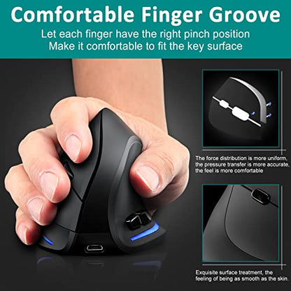 TRELC Wireless Mouse Tri-Mode (BT 5.0/3.0+2.4GHz), Ergonomic Vertical Mouses with 3 Adjustable DPI, Rechargeable Optical Wireless Mice for 3 Devices, 7 Buttons for PC, Desktop, Laptop, Tablet (Black) - color: Tri-Mode (BT 5.0/3.0+2.4GHz)