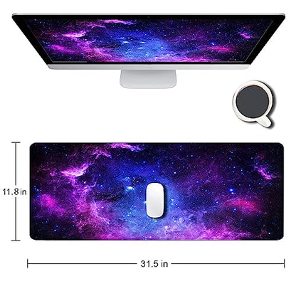 Gaming Mouse Pad, Large Mouse Pads for Desk, Non-Slip Rubber Base Mousepad, Keyboard Mouse Mat Desk Pad with Stitched Edges, 31.5x11.8 inch Galaxy - color: 02 Galaxy