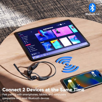 LEVN Open Ear Headphones with Mic, 29g Bluetooth Headset with Microphone, Bluetooth Headphones with Noise Cancelling Mic, Waterproof Non-slip Wireless Headset with Mic for Work, Workout, Driving, Call