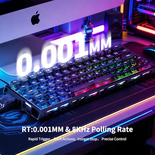 IROK MG63 64 Keys Wired Magnetic Switch Keyboard, 512KHZ All Keys Scan Rate, PCB Nano-Coating Waterproof, ARGB Light and Shadow Coexist 8KHZ/CNC Carved Aluminum Gaming Keyboard (Black) - color: Black