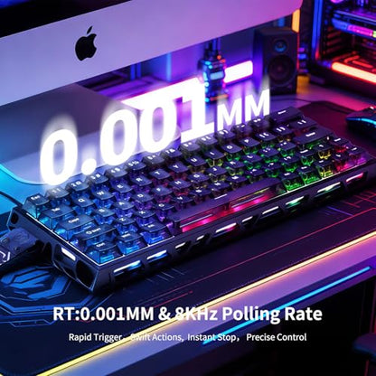IROK MG63 64 Keys Wired Magnetic Switch Keyboard, 512KHZ All Keys Scan Rate, PCB Nano-Coating Waterproof, ARGB Light and Shadow Coexist 8KHZ/CNC Carved Aluminum Gaming Keyboard (Black) - color: Black