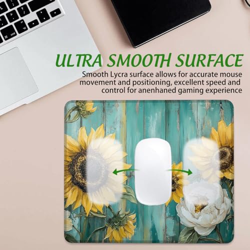 Sunflowers and Peonies Mouse Pad Square Mouse Mat Non-Slip Rubber Base Mousepad with Stitched Edge, Portable MousePads for Desk Computers Laptop Office, 9.5x8 Inches - color: Sunflowers and Peonies
