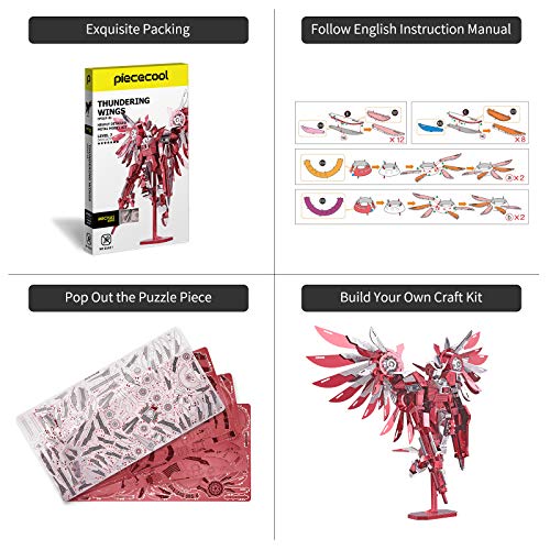 Piececool 3D Metal Puzzles for Adults, Thundering Wings Figure Mecha Model Kits Steel Metal 3D Model Building Kit, Brain Teaser DIY for Teens Man Woman, 215 Pcs - color: Titan