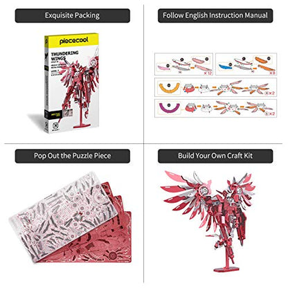 Piececool 3D Metal Puzzles for Adults, Thundering Wings Figure Mecha Model Kits Steel Metal 3D Model Building Kit, Brain Teaser DIY for Teens Man Woman, 215 Pcs - color: Titan