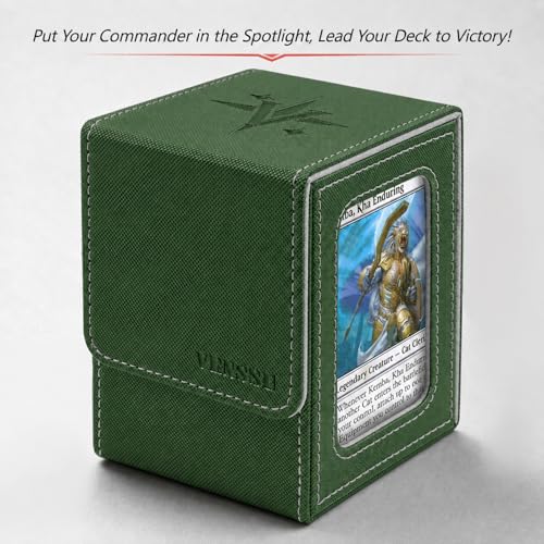 MTG Deck Box with Commander Display Window (Green&Grey, 1 window) | Holds 120 Single/100 Double-Sleeved Cards, Fit MTG/PTCG/OPTCG Cards, Strong Magnet, PU Leather, With 2 Dividers & 1 Toploader - color: Green and Grey