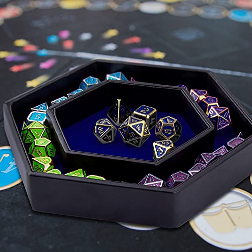 SIQUK Dice Tray with Lid Hexagon Dice Rolling Tray Dice Holder for Dice Games Like RPG, DND and Other Table Games, Blue - color: Blue