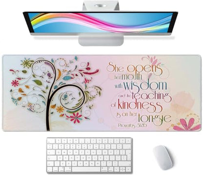 Gaming Mouse Pad Large, Keyboard Mouse Mat Desk Pad, Non-Slip Rubber Base with Stitched Edges Mousepad, 31.5X11.8 inch Inspirational Christian Bible Verse Proberbs Quotes - color: Christian Quotes