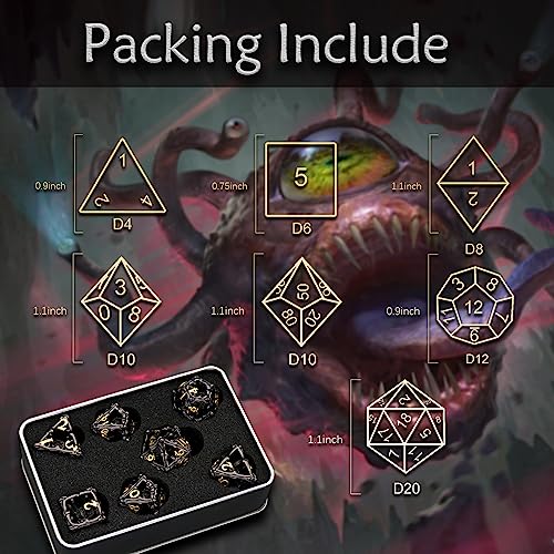 Beholder Dice Set DND, Dragon Eye Dice, ZHOORQI 7PC/Set Polyhedral Dices for Dungeons and Dragons, RPG, Eye Monster DND Gifts（Eye-Black Gold） - color: Eye- Balck Gold