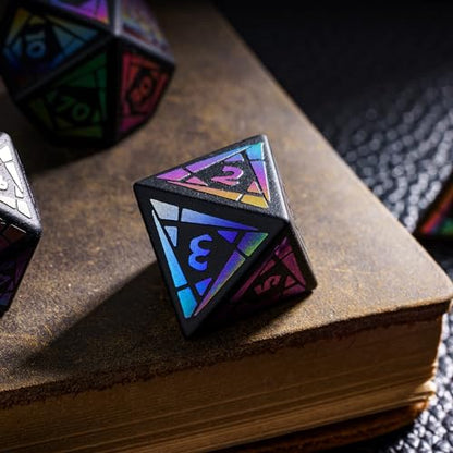 UDIXI Obsidian Gemstone Dice Set Stone DND Dice Rainbow for Tabletop Games | Natural Stone, Premium Gift Box, DM Gift, for Dungeons and Dragons Role Playing Games - color: Obsidian (Colorful Pattern)