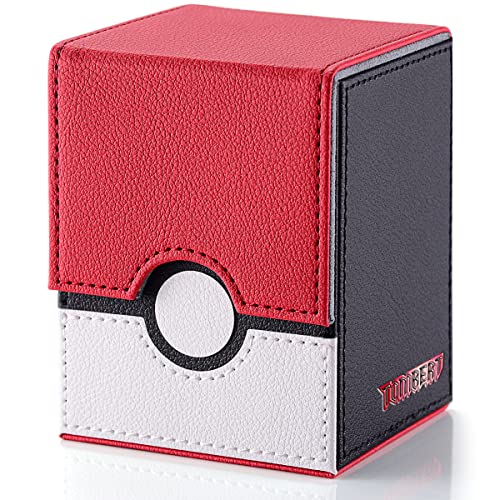 tombert 150+ Premium Deck Box Case for PTCG, MTG, Large Capacity with 2 Dividers, Fits 100+ Sleeved Cards TCG Trading Card Games(Vertical - Red & White) - size: 150 cards