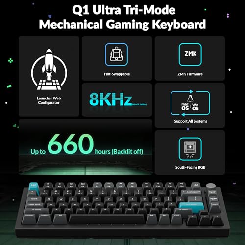 Keychron Q1 Ultra 8K 75% Wireless Mechanical Keyboard, Aluminum Hot-Swappable RGB, Banana Switch, 82 Keys, 600h Battery Life, 2.4GHz/Bluetooth/Wired, ZMK Programmable, Mac Windows Linux – Black - color: Keychron Silk POM Switch - Banana