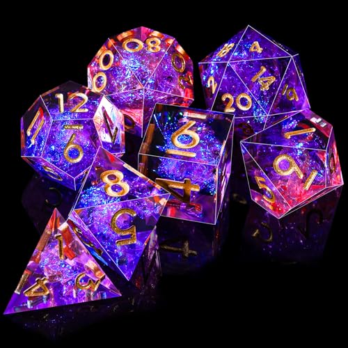AUSTOR 7-Die DND Dice Set Sharp Edge Resin Dice Handmade Polyhedral Dice for Dungeons and Dragons RPG MTG Table Games（Peach & Blue - color: Peach & Blue