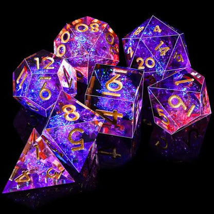 AUSTOR 7-Die DND Dice Set Sharp Edge Resin Dice Handmade Polyhedral Dice for Dungeons and Dragons RPG MTG Table Games（Peach & Blue - color: Peach & Blue