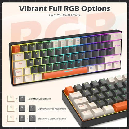 RK-T60 Wired 60% TKL Mechanical Gaming Keyboard Led Rainbow Backlight Ultra-Compact NKRO Linear Red Switch ABS Keycap RGB Honeycomb Mice Coiled Aviator Cable for Windows Laptop PS4/PC/WIN Gamer - color: Dark Gray/Blue Switch