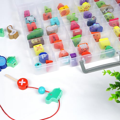 CGCG 2-Pack 48-Compartment Clear Plastic Organizer Box 14.37x10.63 | Storage case with handles, removable dividers for miniatures, small toy, fishing tackle, diamond painting, pencils, crafts