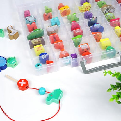CGCG 2-Pack 48-Compartment Clear Plastic Organizer Box 14.37x10.63 | Storage case with handles, removable dividers for miniatures, small toy, fishing tackle, diamond painting, pencils, crafts