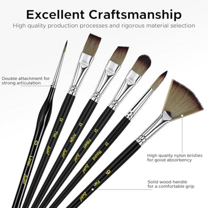 Bougimal 33 Pcs Paint Brush Set, No-Shedding Artist Paint Brushes | Paint Brush Kit with Flat Round Filbert Fan Angle Detail Brush for Acrylic, Oil, Watercolor, for Artists & Beginners (Black) - color: Black