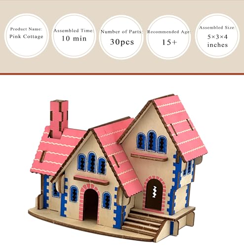 3D Puzzles for Adults, Log Cabin DIY Wooden House Model Kits for Adults to Build, Country Cottage Building Model, 3D Jigsaw Brain Teaser Puzzle, Dollhouse (FHSDFG)