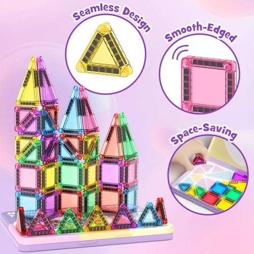 42PCS Magnetic Tiles Travel Storage Mini STEM Blocks Iron Box 3-8 | Portable Montessori educational magnetic building tiles for airplane, car rides & on-the-go creative play, durable and fun - size: 42 Pieces