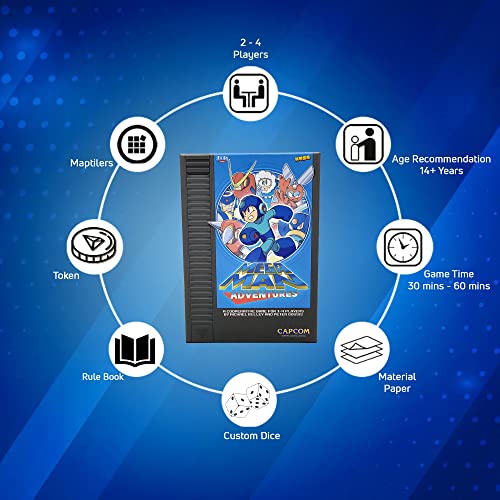 KESS: Mega Man: Adventures - Battle Board Game, Card & Dice Management, Iconic Boss Fights, Cooperative Robot Blasting Action, Ages 14+, 1-4 Players