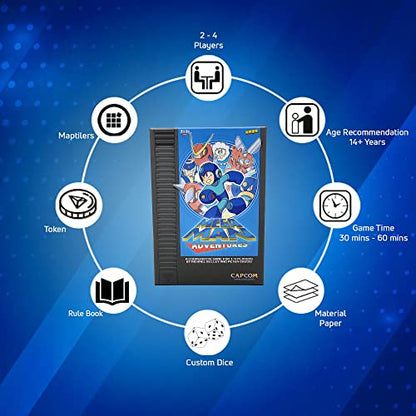 KESS: Mega Man: Adventures - Battle Board Game, Card & Dice Management, Iconic Boss Fights, Cooperative Robot Blasting Action, Ages 14+, 1-4 Players