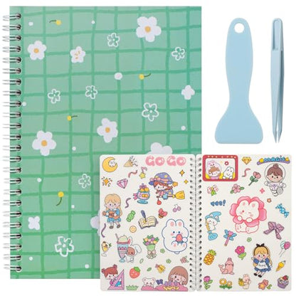 SUNEZLGO Reusable Sticker Book - 60 Sheets, Collecting Album, Organizer, Blank Book for Adults & Children, Keeper with Tweezer & Spatula, A5 - color: Green