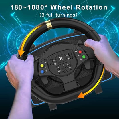 DOYO Gaming Steering Wheel for PC, Xbox One, PS4, Xbox Series X, Switch | 1080° Universal Usb Sim Racing Wheel, Vibration Feedback, Paddle Shifters, Steering Wheel for PC, Xbox Series S, PS3, Switch - color: Black - 1080° Racing Wheel