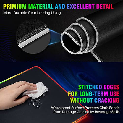 Gimars Large RGB Gaming Mouse Pad, Desk Pad with 12 LED Lighting Modes, Premium Micro-Weave Cloth, 5mm Thickened Mat, Keyboard and Mousepad for Desk, Gaming, Office - color: Black-RGB