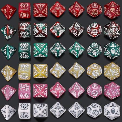 CiaraQ Polyhedral Dice Set - DND Role Playing Dice | Acrylic RPG Dice for Dungeons and Dragons MTG Table Games, Multi-Color, 42pcs - color: Red & Green/Red/Green/Pink/Yellow/White