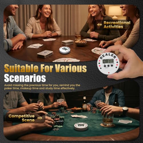 Digital Poker Timer and Dealer Button, Professional Blind Level Countdown Clock with Suit Patterns, Large LCD Display Electronic Timer for, Home Card Game and Tournaments