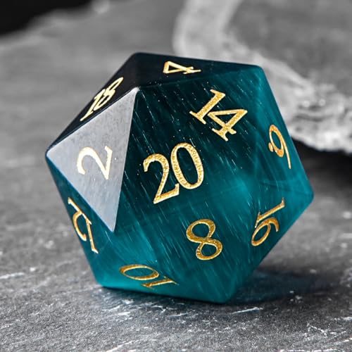 1PCS Gem D20 DND Dice - 25mm 20 Sided Crystal Cat Eye D&D Dice for Dungeons and Dragons, RPG, Roleplaying Games MTG Table Games, Handmade Polyhedral Dice (Green Cat Eye) - color: Cat Eye-green