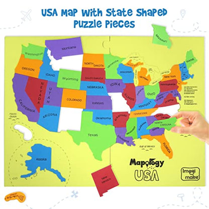 Imagimake Mapology - USA Map Puzzle, Learn 50 States, Shapes & Fun Facts | Educational Jigsaw Puzzle, Learn United States Through Play, Birthday Gift for Boys & Girls Ages 4,5,6,7,8,9,10 Years Old - style: USA Map
