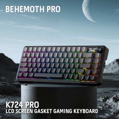 Redragon K724 PRO Wireless 81-Key Gasket Gaming Keyboard, TFT Screen & Knob | Easy-Control LED Info Display, 0-Delay Tri-Mode, Cushioned 5-Layer Noise Dampening for Creamy Thocky Sound, Compact 80% Size - color: Concrete Jungle, size: 81 Keys + LCD Screen