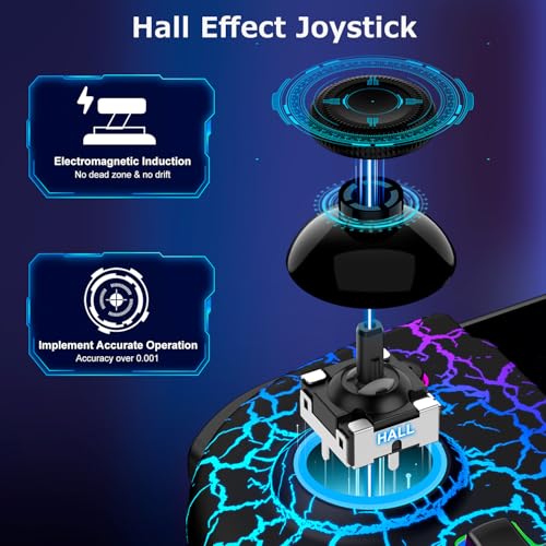 Spican Switch Controllers for Nintendo Switch/OLED, Hall Effect Wireless Pro Controller One-Piece Joypad, Full-Size Ergonomic Handheld Mode Gamepads with 17 RGB Light/Battery/Turbo/Macro/4 Game Slot - color: Black-Crack Pattern, size: 6.2"/7"