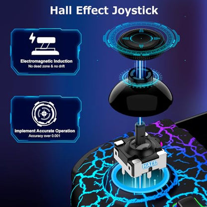 Spican Switch Controllers for Nintendo Switch/OLED, Hall Effect Wireless Pro Controller One-Piece Joypad, Full-Size Ergonomic Handheld Mode Gamepads with 17 RGB Light/Battery/Turbo/Macro/4 Game Slot - color: Black-Crack Pattern, size: 6.2"/7"