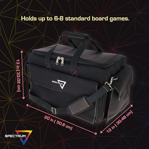 BCW Spectrum Board Game Bag | Durable Duffle for 6-8 Board Games | Expandable Pockets & Storage | Comfortable Removable Shoulder Strap | Easy Top & Side Access - color: Black