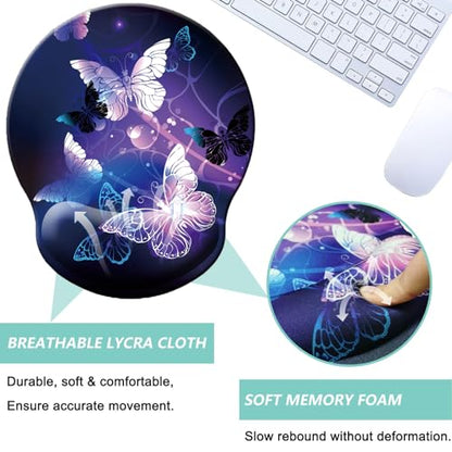 Mouse Pad with Wrist Support, Ergonomic Mouse Pad with Memory Foam Wrist Rest Cushion, Non-Slip Rubber Base Gaming Mice Pad for Home Office Computer Laptop, Butterfly - color: H-butterfly