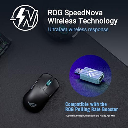ASUS ROG Harpe Ace Mini Wireless Esports Gaming Mouse – Small Compact Design, Right-Handed, 49g Lightweight, Tri-Mode Connectivity, 36K DPI, up to 105Hr Battery, Pro-Approved, PC/Mac Support - Black - color: Black, style: Harpe Ace Mini