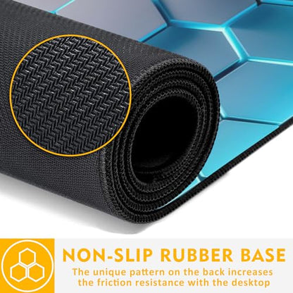 Gaming Mouse Pad,Honeycomb Hexagon Desk Mat,31.5""X15.7"" Large Desk Pad with Stitched Edge Non-Slip Base Keyboard Big Mouse Pad for Office Home Work Gaming-Blue, WDQ-D01 - color: Neon Hexagon