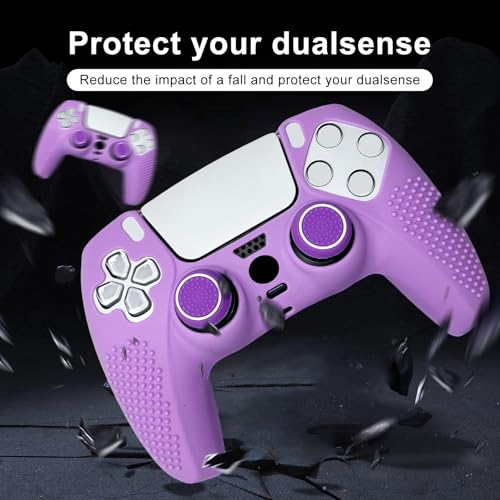 Anti-Slip Purple Controller Skin,Studded Edition Protective Silicone Cover Skin Grips Compatible with PS5/Slim/Pro Controller and 6 PCS Thumb Grips Caps. - color: Purple