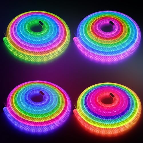 maylit 10 Ft ICRGB Reticulate Weave Rope Lights | 360° Luminous Usb-powered Lights with Music Sync and DIY Effects for Gaming Rooms and Bedrooms