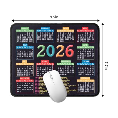 Mouse Pad with Stitched Edge, Computer Mouse Mat with Non-Slip Rubber Base, 2026 Calendar Mousepad - color: 2026-Rectangle