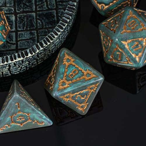 cusdie 7 Pcs 25mm Giant DND Dice with Dragon Eye Dice Bag, Polyhedral Dice Set, D&D Dice for Pathfinder RPG(Gray Green) - color: Light Green