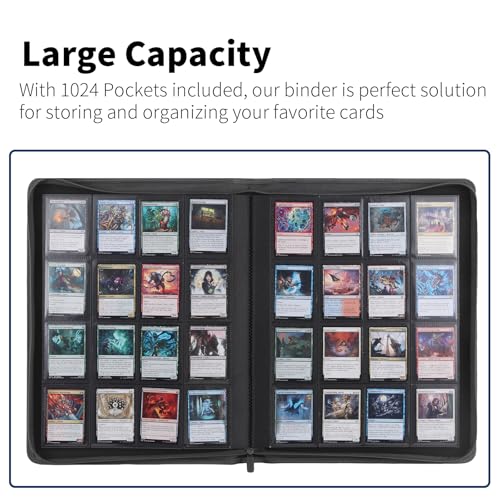 Snekdy premium 1024-pocket trading card binder, 16-pocket cards album, waterproof PU-leather Cover album with side loading, holds gaming, baseball, basketball & sports cards (light grey) - color: light grey