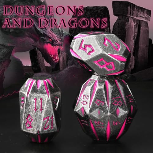 ZHOORQI Metal DND Dice Stonehenge Polyhedral Die Set for RPG(Black Pink) | D and D Dice, 7Pcs/Set Unique Cool Dice, Perfect Dice Gifts for Dungeons and Dragons RPG Role Play Games - color: Black Pink