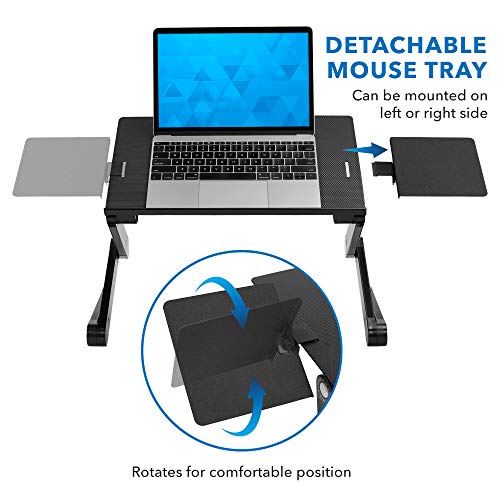 Mount-It! Adjustable Laptop Stand & Lap Desk with USB Cooling Fans, Large Aluminum Laptop Tray with Mouse Pad, Portable Sit-Stand Laptop Desk for Bed, Couch & Table
