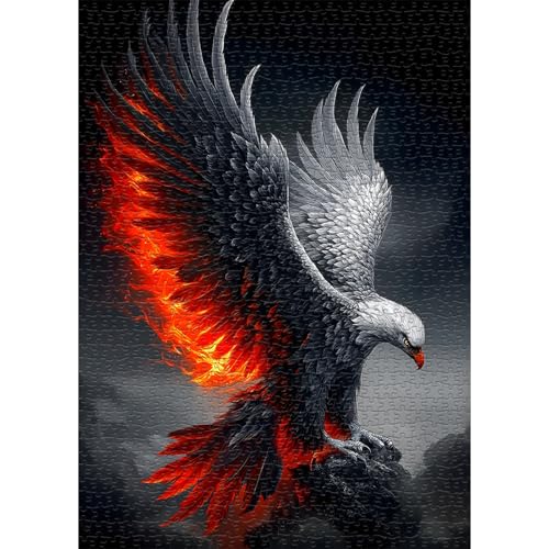 Eagle Puzzles for Adults 1000 Piece, Nature Animal Bald Eagle Bird with Fire Wings, Black Art Impossible Jigsaw Puzzles - style: Fire Eagle Puzzles